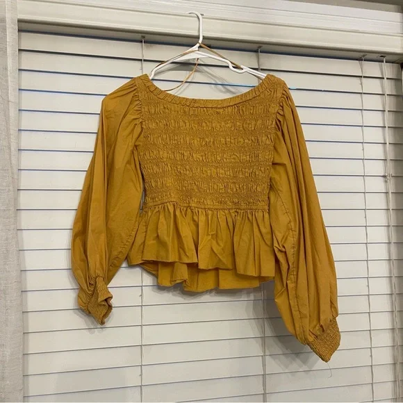 Free people smocked top poplin puff sleeve - Picture 2 of 5
